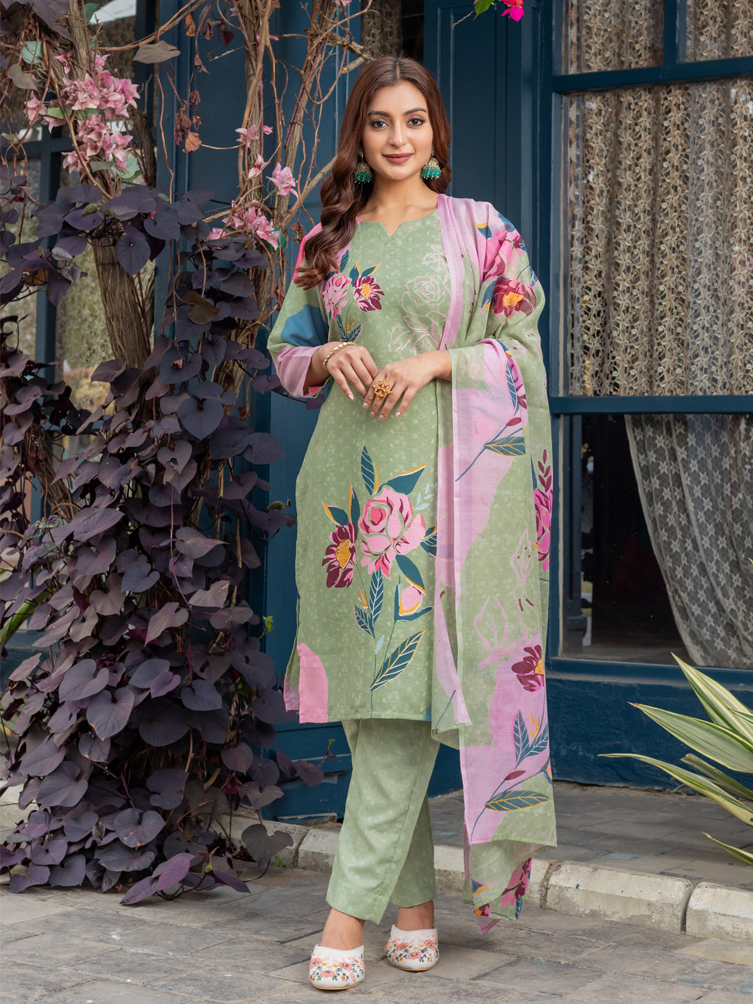Jyoti Fashion Women's Mehendi Cotton Blend Printed Designer Kurta Set with Dupatta | Grab2Buy
