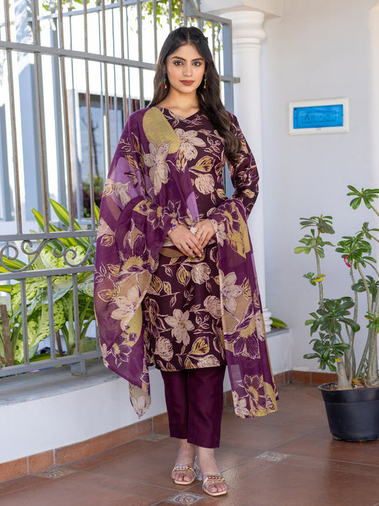 Jyoti Fashion Women's Purple Cotton Blend Printed Designer Kurta Set with Dupatta | Grab2Buy
