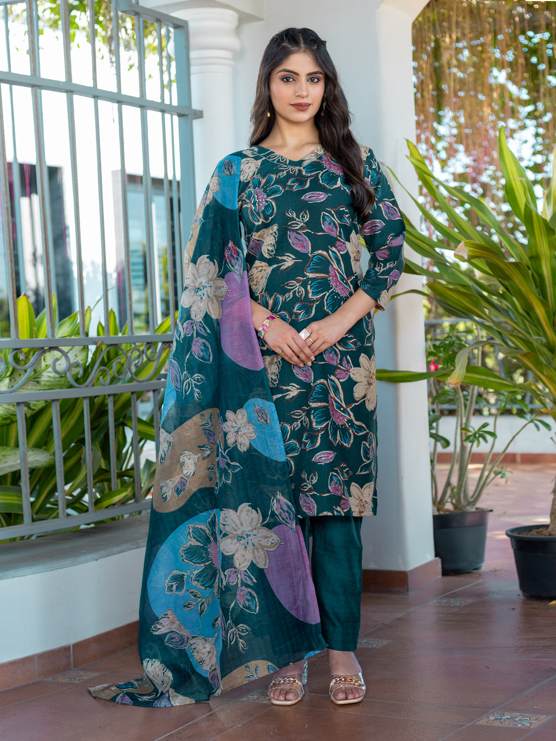 Jyoti Fashion Women's Rama Cotton Blend Printed Designer Kurta Set with Dupatta | Grab2Buy