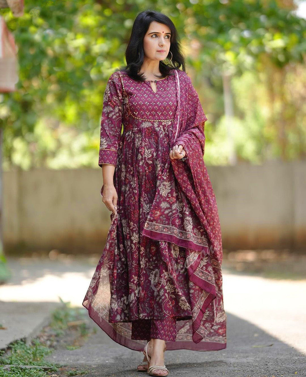 Jyoti Fashion Women's Maroon Rayon Printed Designer Kurta Set with Dupatta