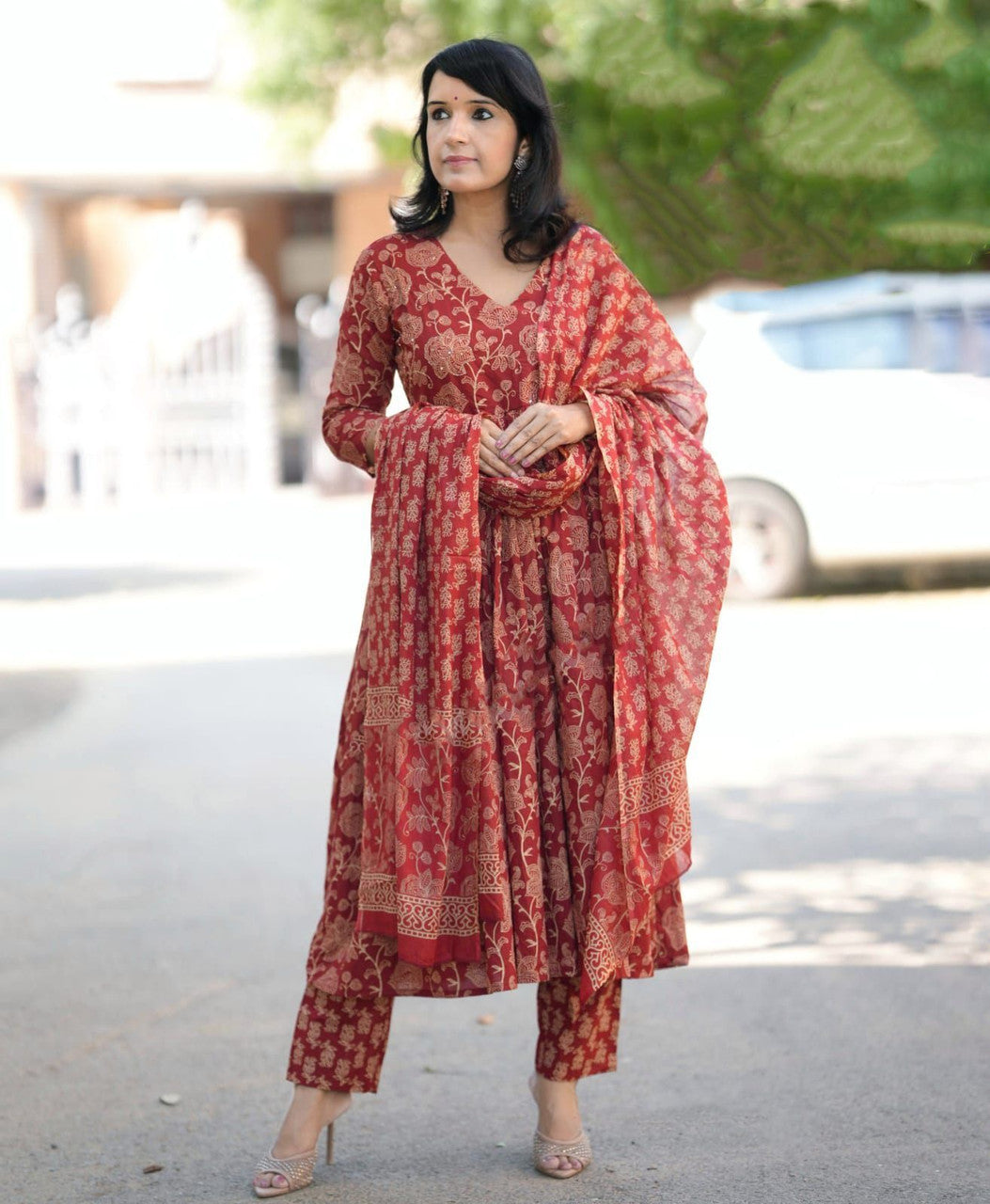 Jyoti Fashion Women's Maroon Rayon Printed Designer Kurta Set with Dupatta