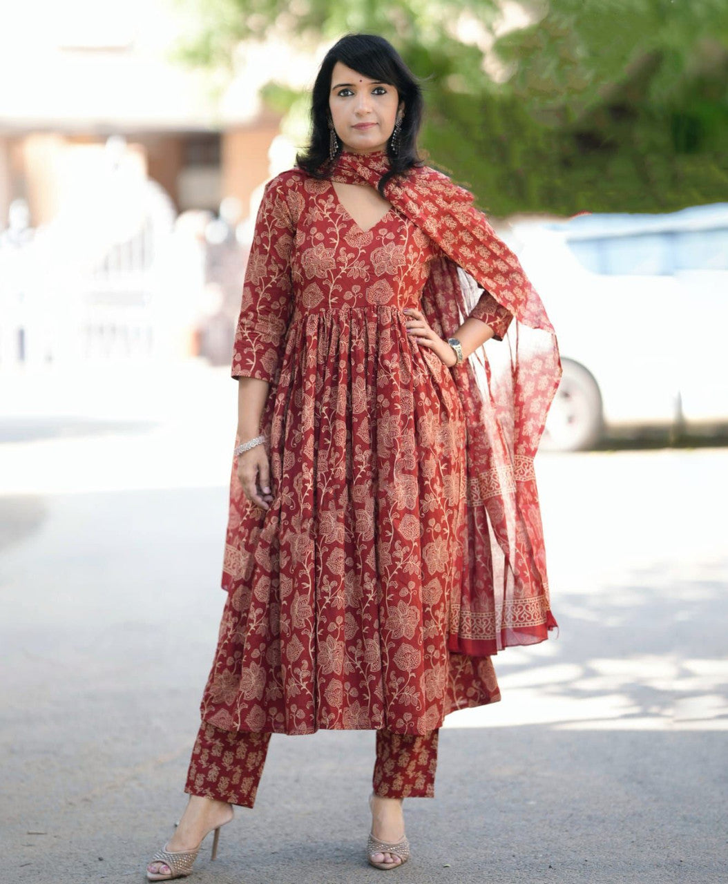 Jyoti Fashion Women's Maroon Rayon Printed Designer Kurta Set with Dupatta