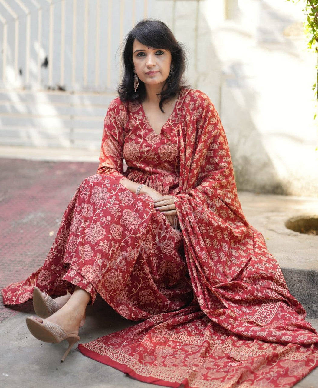 Jyoti Fashion Women's Maroon Rayon Printed Designer Kurta Set with Dupatta