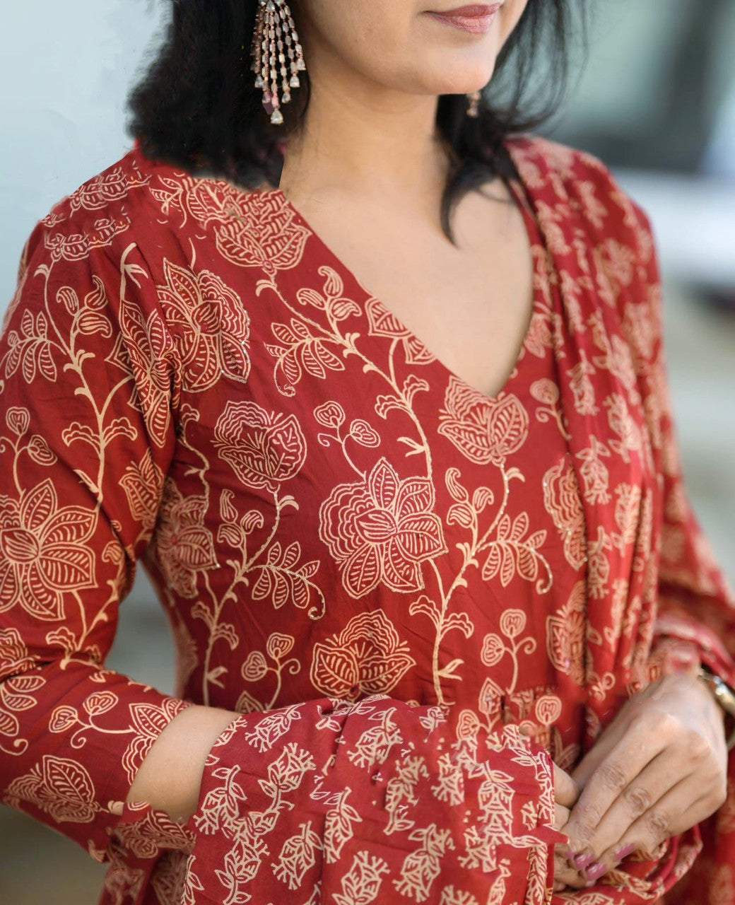 Jyoti Fashion Women's Maroon Rayon Printed Designer Kurta Set with Dupatta