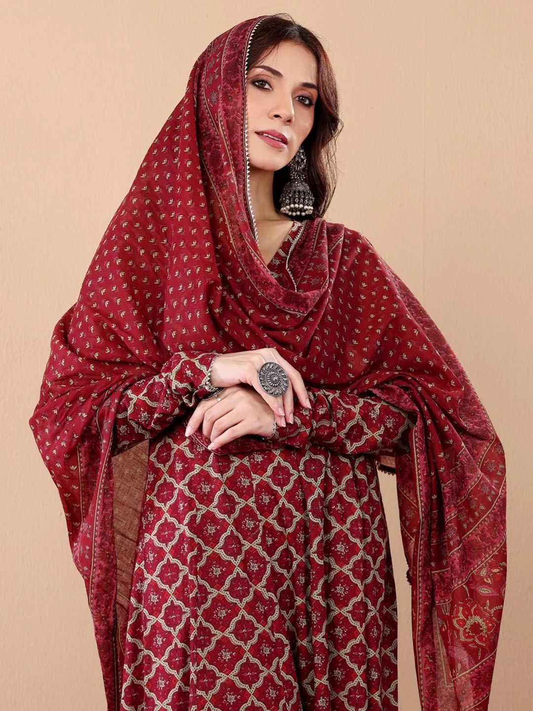Jyoti Fashion Women's Maroon Rayon Printed Designer Kurta Set with Dupatta