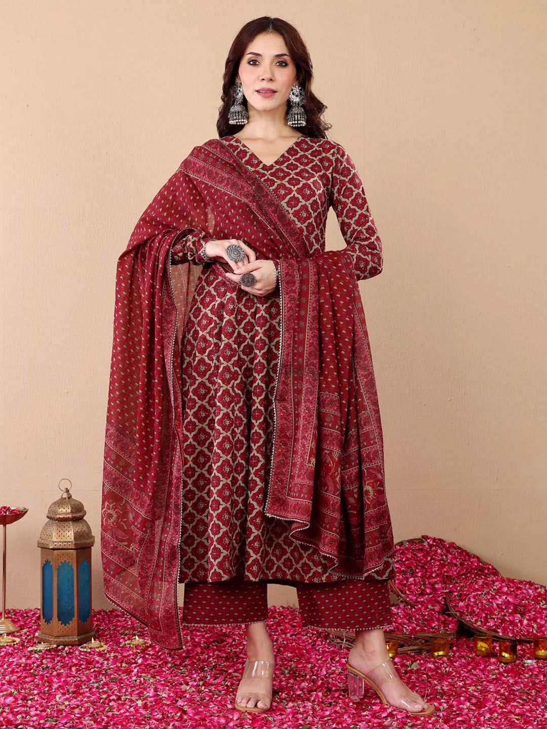 Jyoti Fashion Women's Maroon Rayon Printed Designer Kurta Set with Dupatta