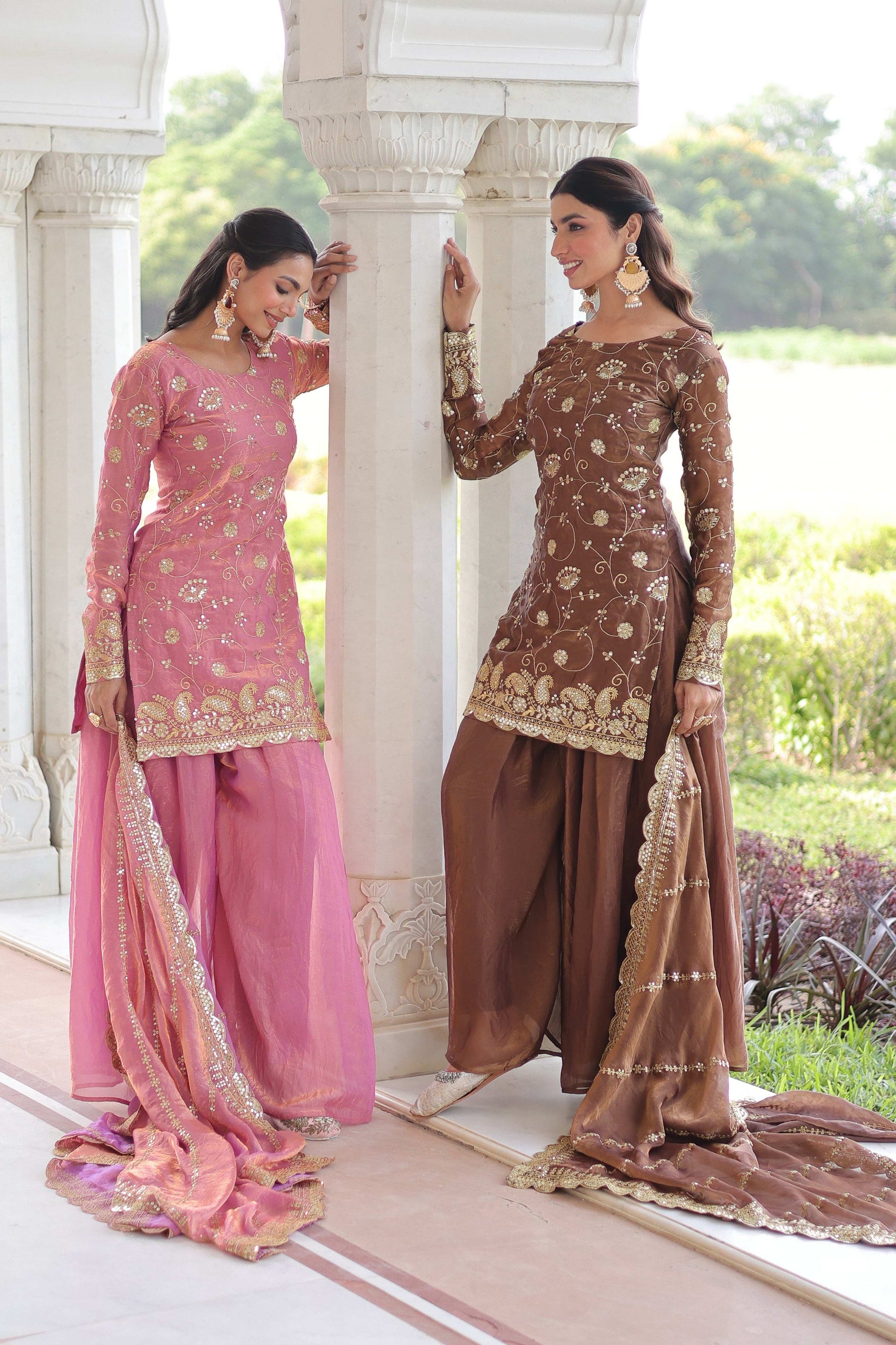 Jyoti Fashion Pink & Coffee Fendy Embroidered Designer Combo Kurta Set with Dupatta