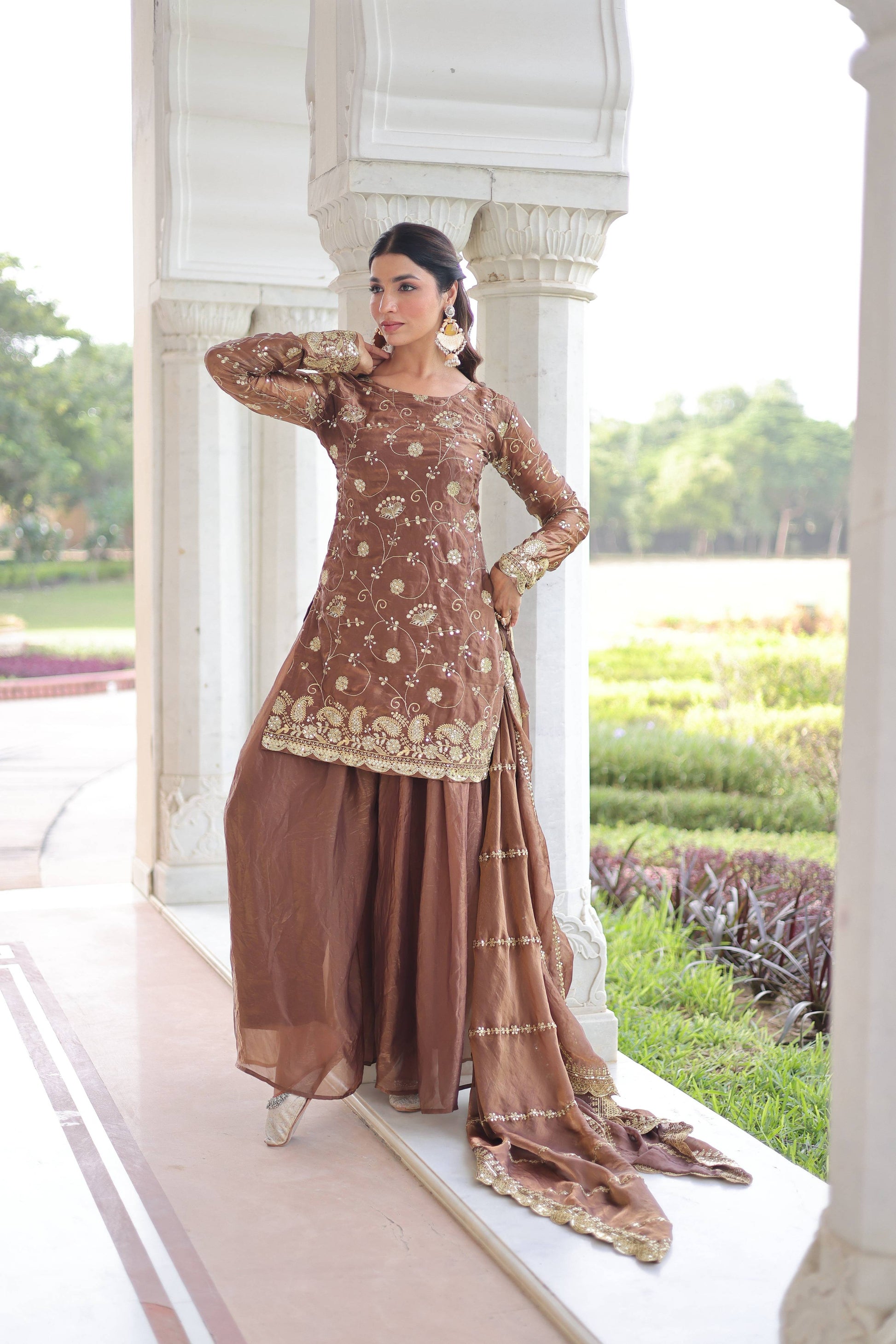 Jyoti Fashion Coffee Fendy Embroidered Designer Kurta Set with Dupatta