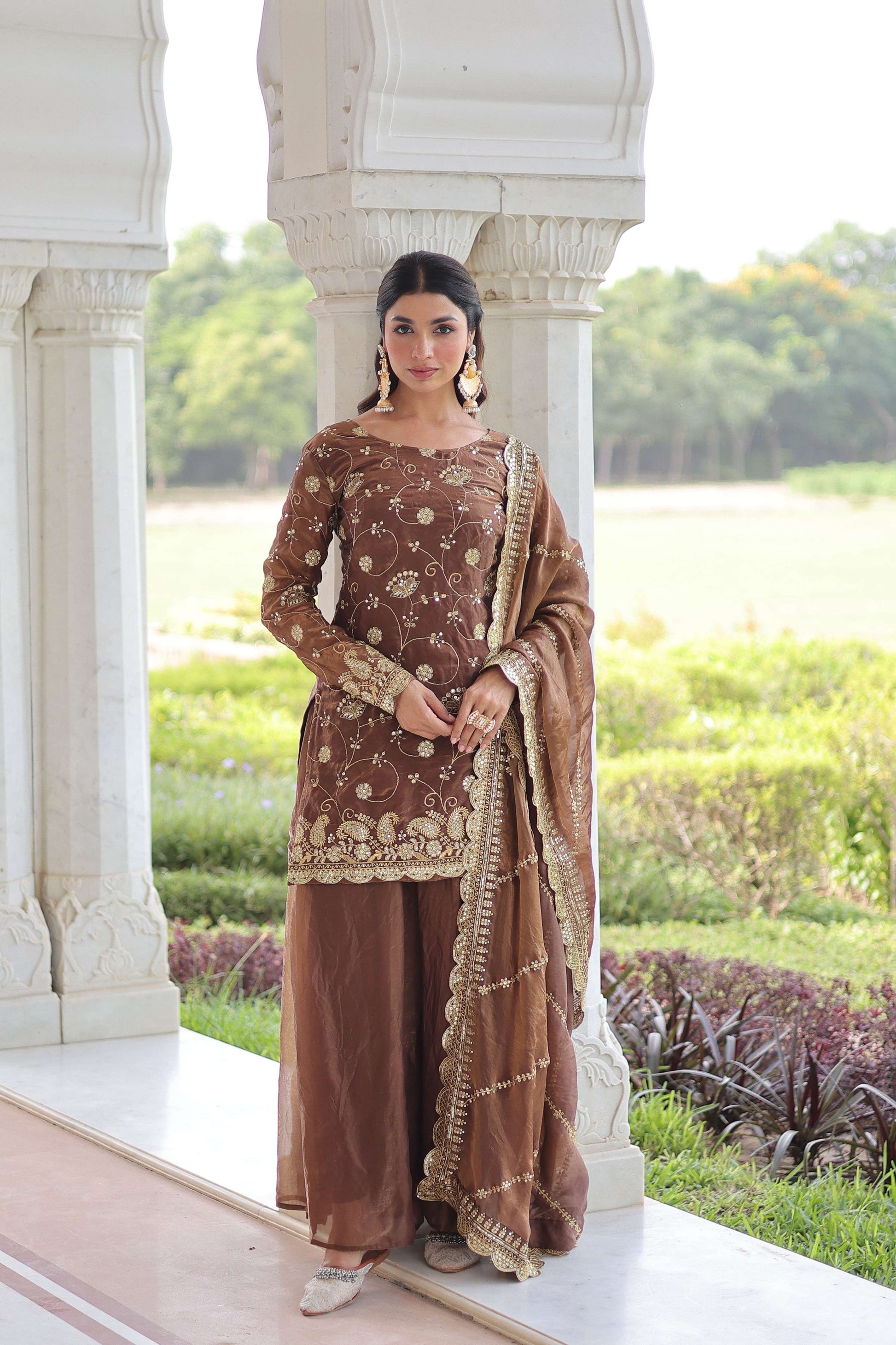 Jyoti Fashion Coffee Fendy Embroidered Designer Kurta Set with Dupatta