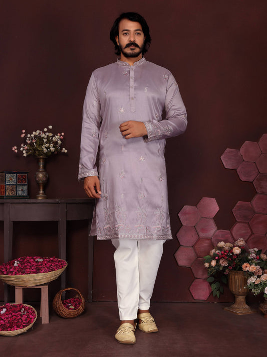 Jyoti Fashion Men's Purple Sequins Embroidered Kurta with Pajama | Swadesiicart