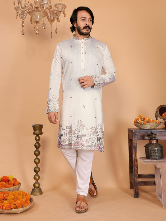 Jyoti Fashion Men's White Sequins Embroidered Kurta with Pajama | Swadesiicart