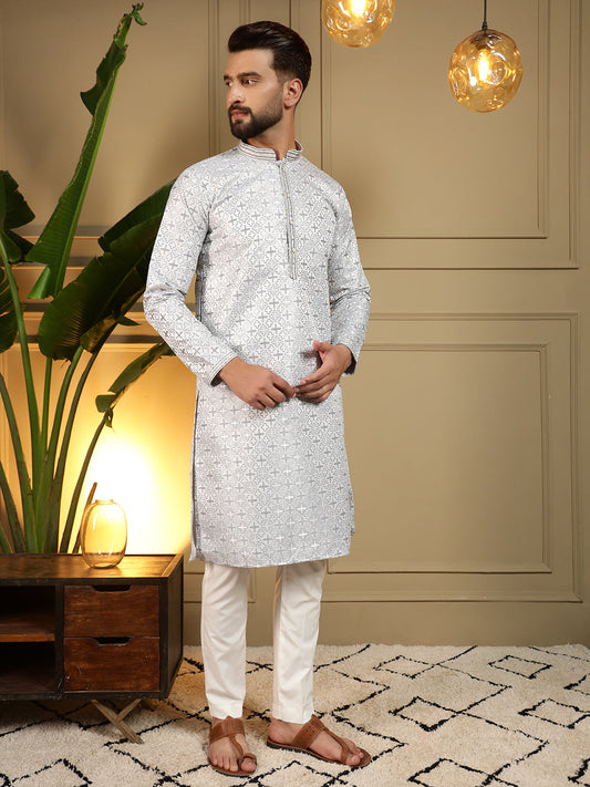 Jyoti Fashion Men's Blue Jacquard Woven Kurta with Pajama | Swadesiicart
