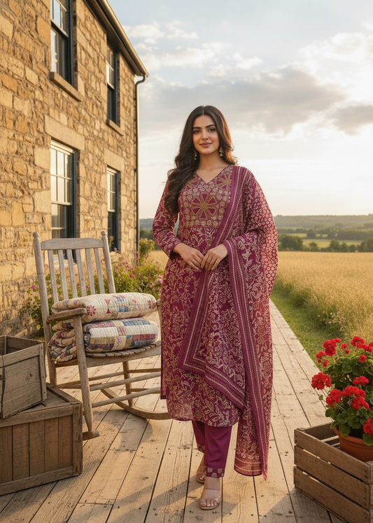 Jyoti Fashion Pink Cotton Silk Floral Printed Designer Kurta Set with Dupatta
