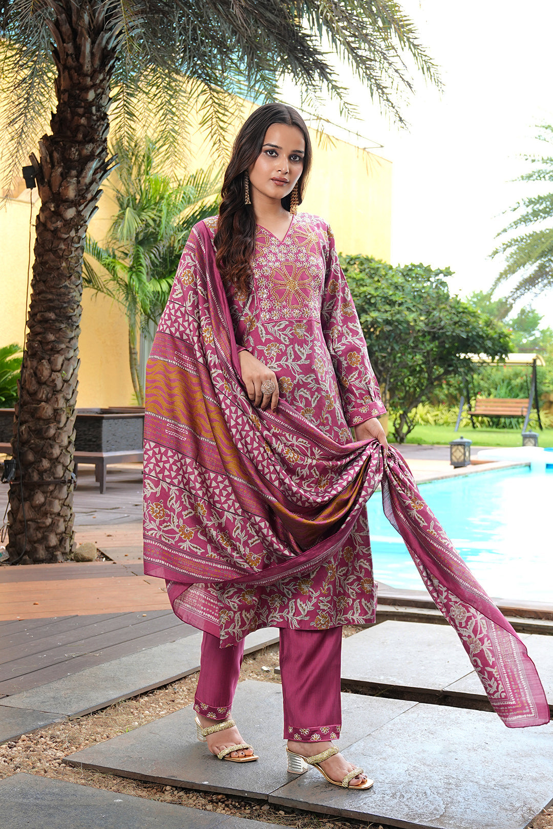 Jyoti Fashion Pink Cotton Silk Floral Printed Designer Kurta Set with Dupatta