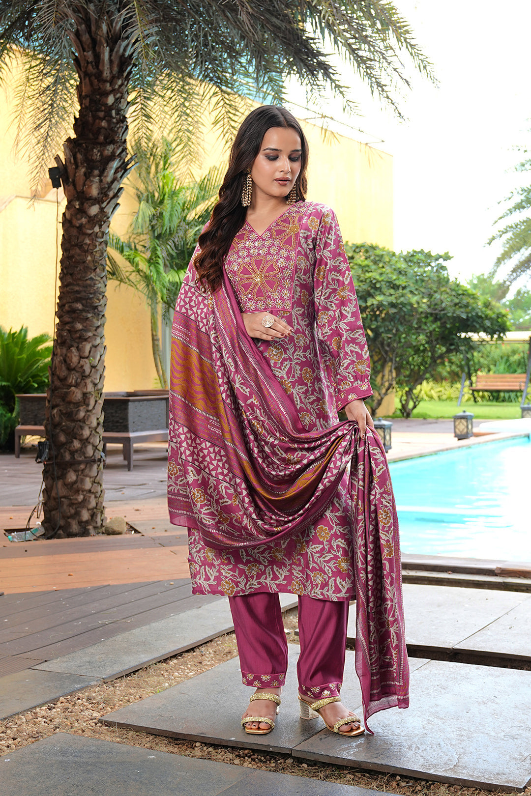 Jyoti Fashion Pink Cotton Silk Floral Printed Designer Kurta Set with Dupatta