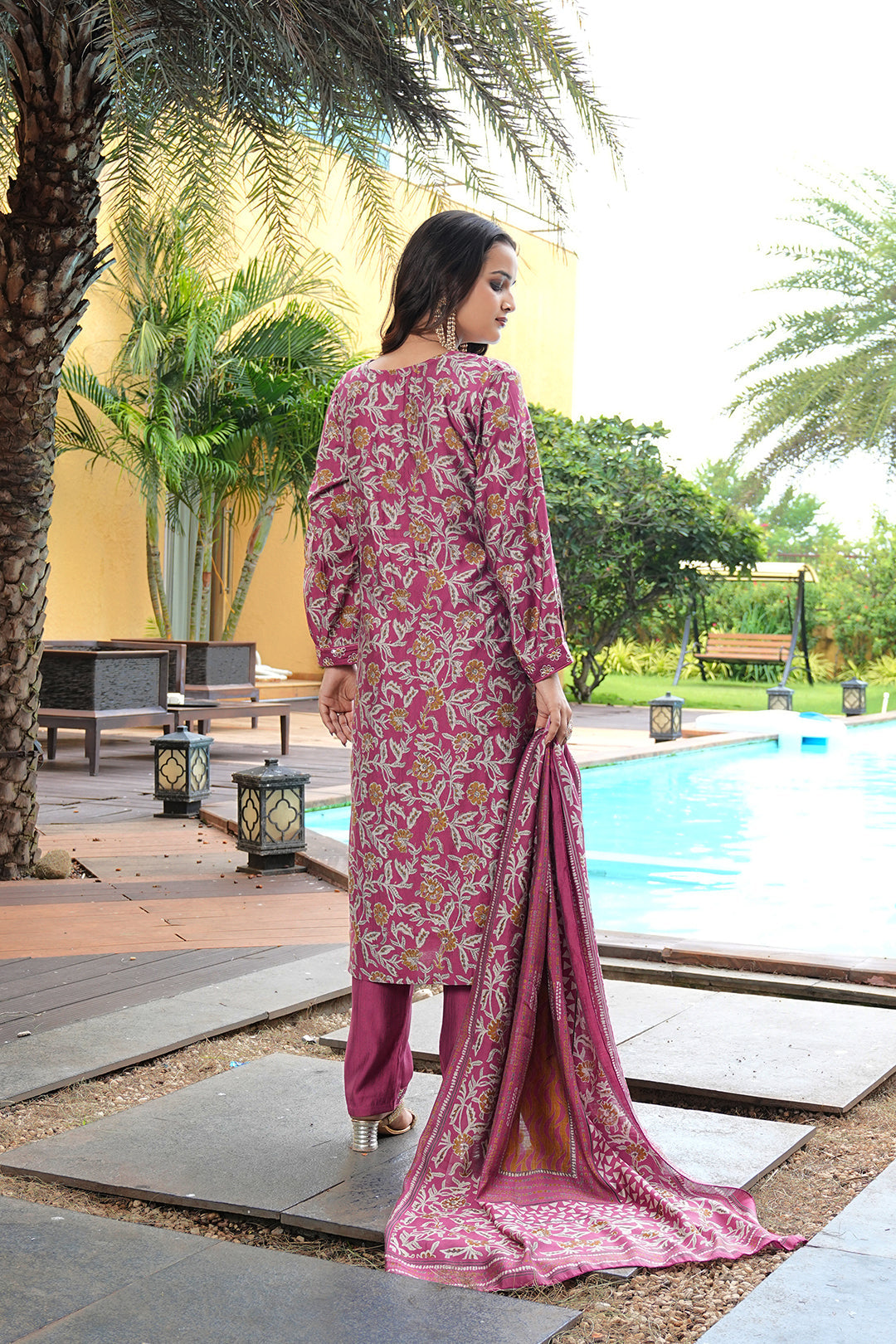 Jyoti Fashion Pink Cotton Silk Floral Printed Designer Kurta Set with Dupatta