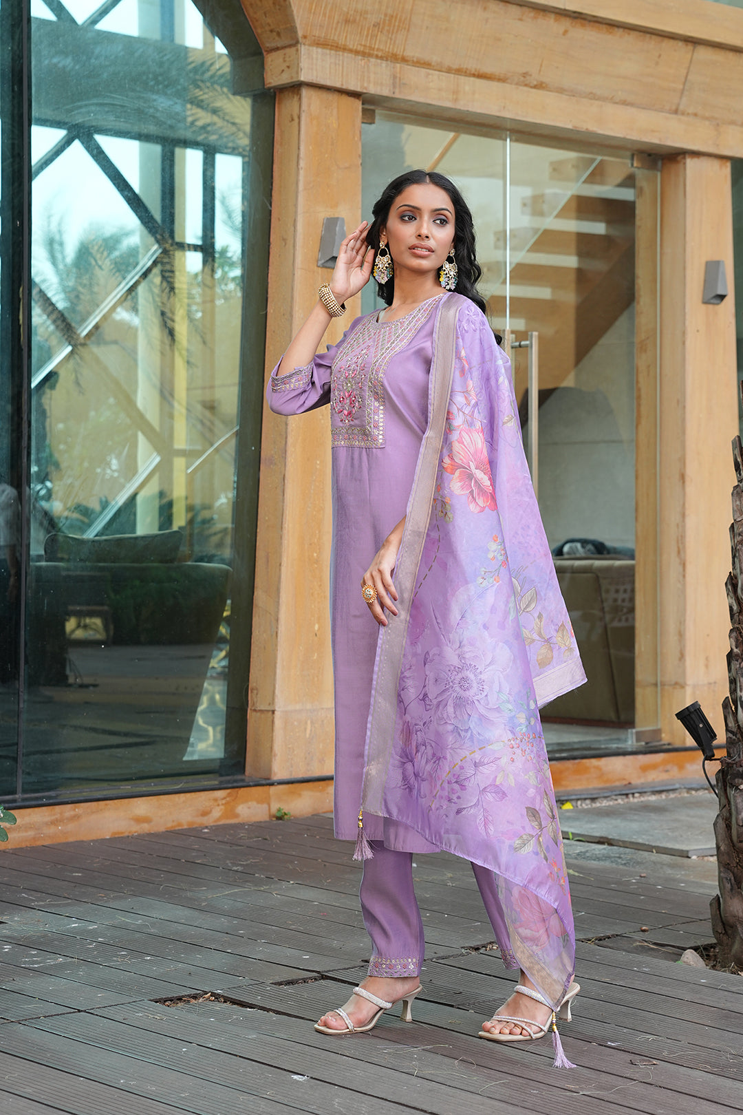 Jyoti Fashion Purple Cotton Silk Embroidered Designer Kurta Set with Dupatta