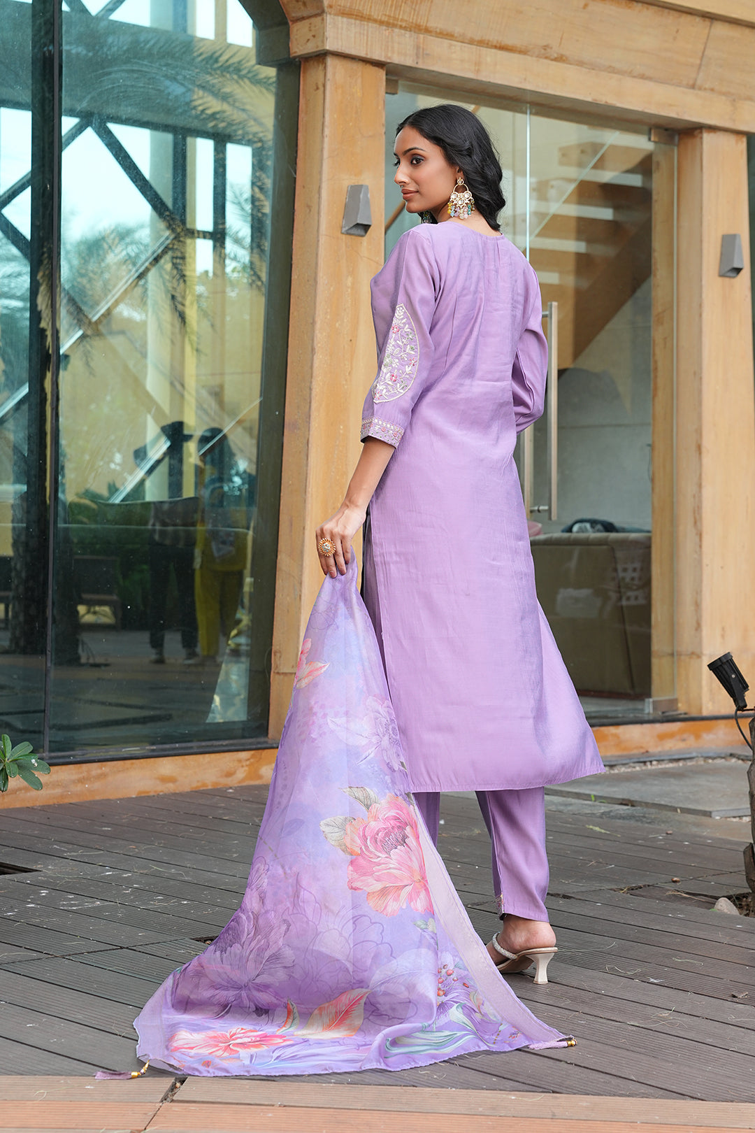 Jyoti Fashion Purple Cotton Silk Embroidered Designer Kurta Set with Dupatta
