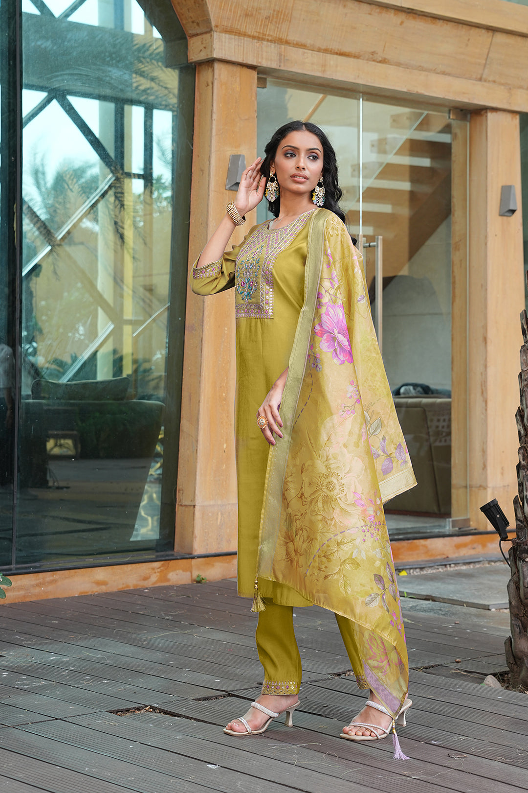 Jyoti Fashion Mustard Cotton Silk Embroidered Designer Kurta Set with Dupatta