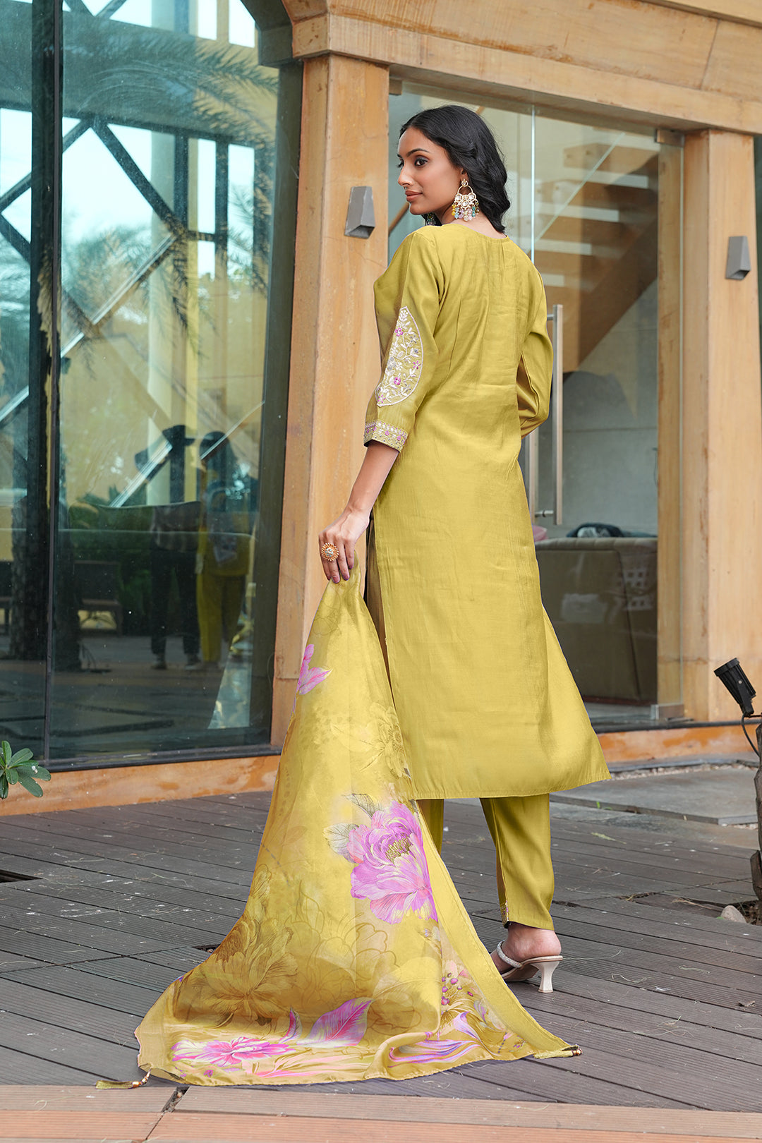 Jyoti Fashion Mustard Cotton Silk Embroidered Designer Kurta Set with Dupatta