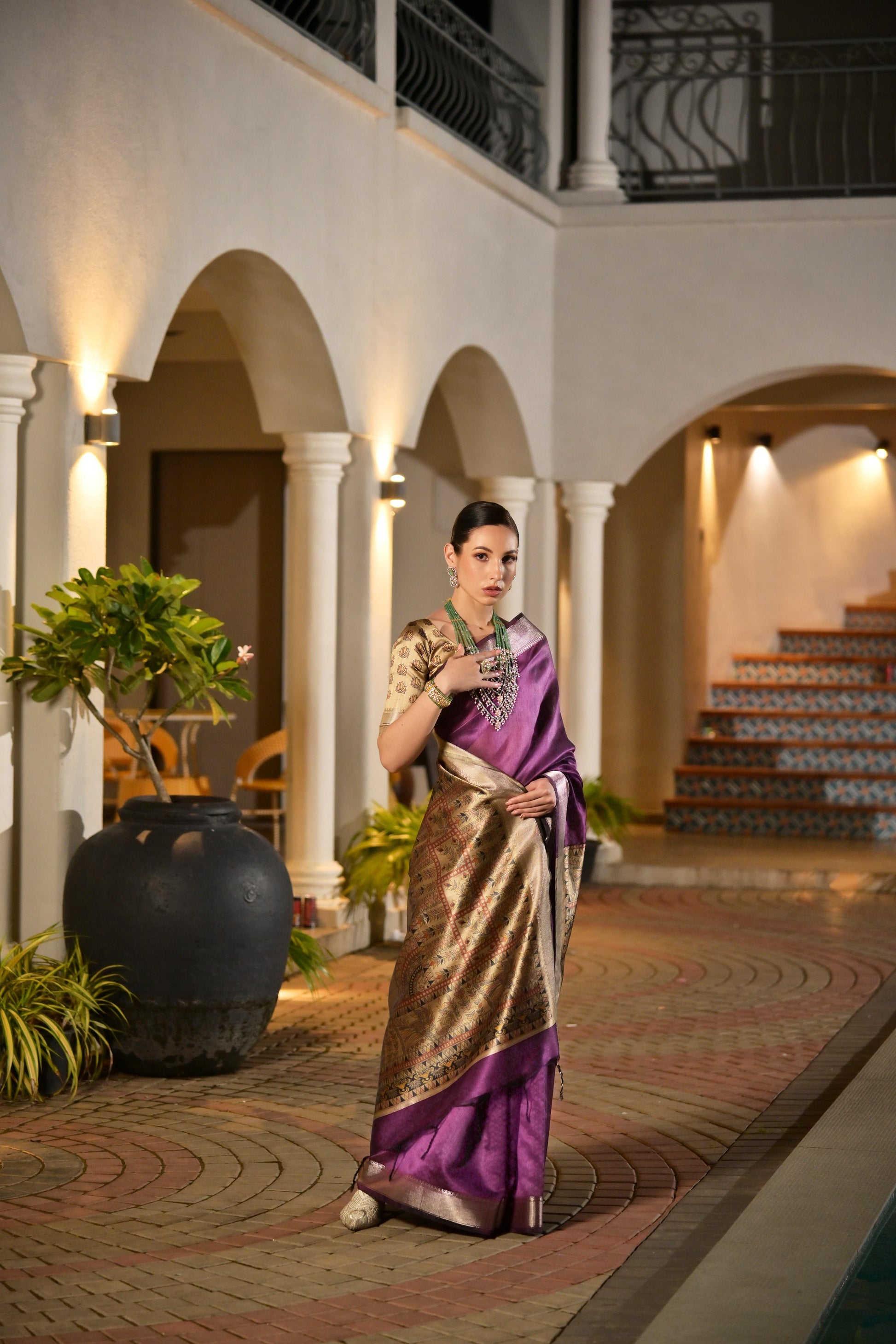 Jyoti Fashion Women's Purple Soft Khadi Raw Silk Zari Woven Saree with Blouse