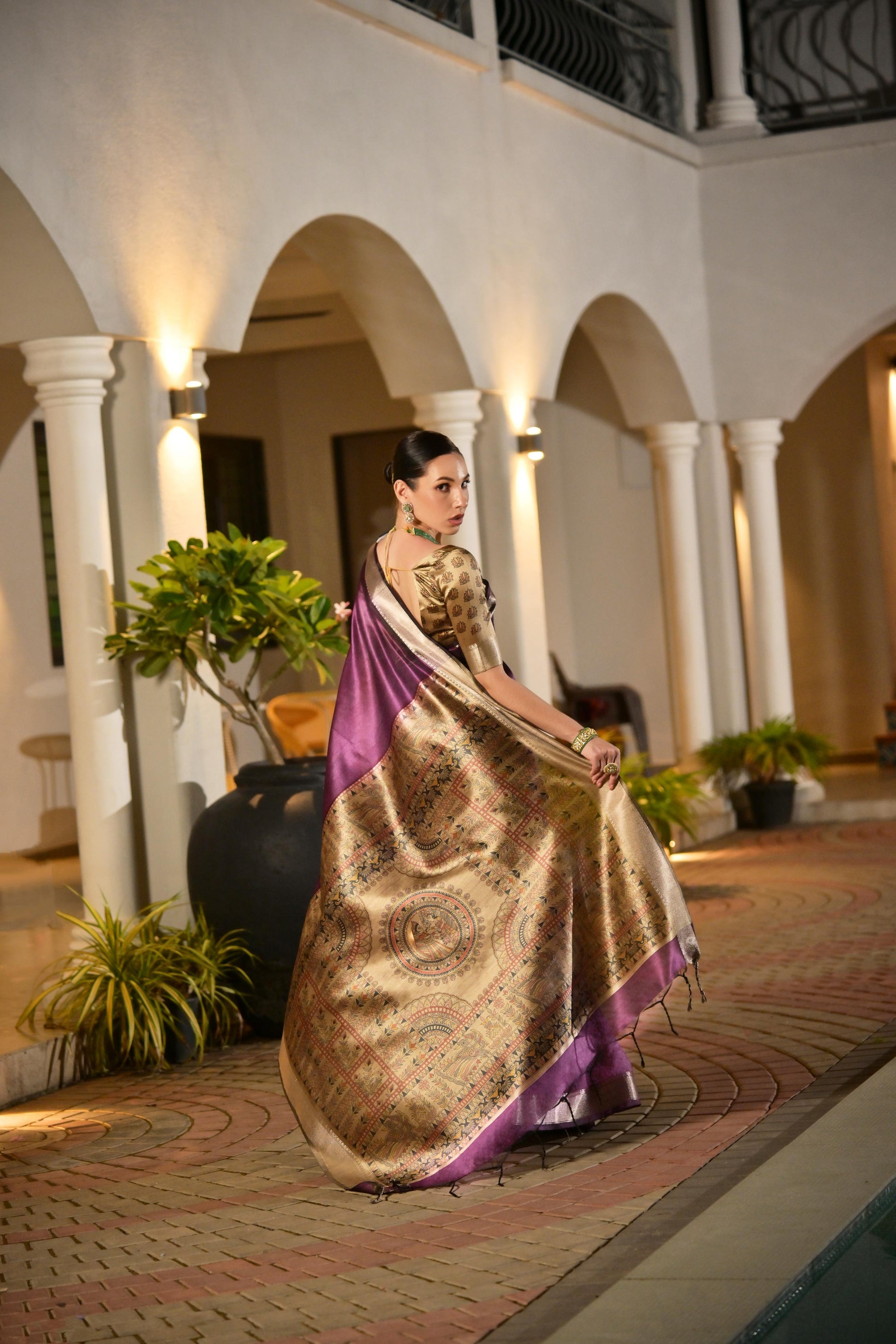 Jyoti Fashion Women's Purple Soft Khadi Raw Silk Zari Woven Saree with Blouse