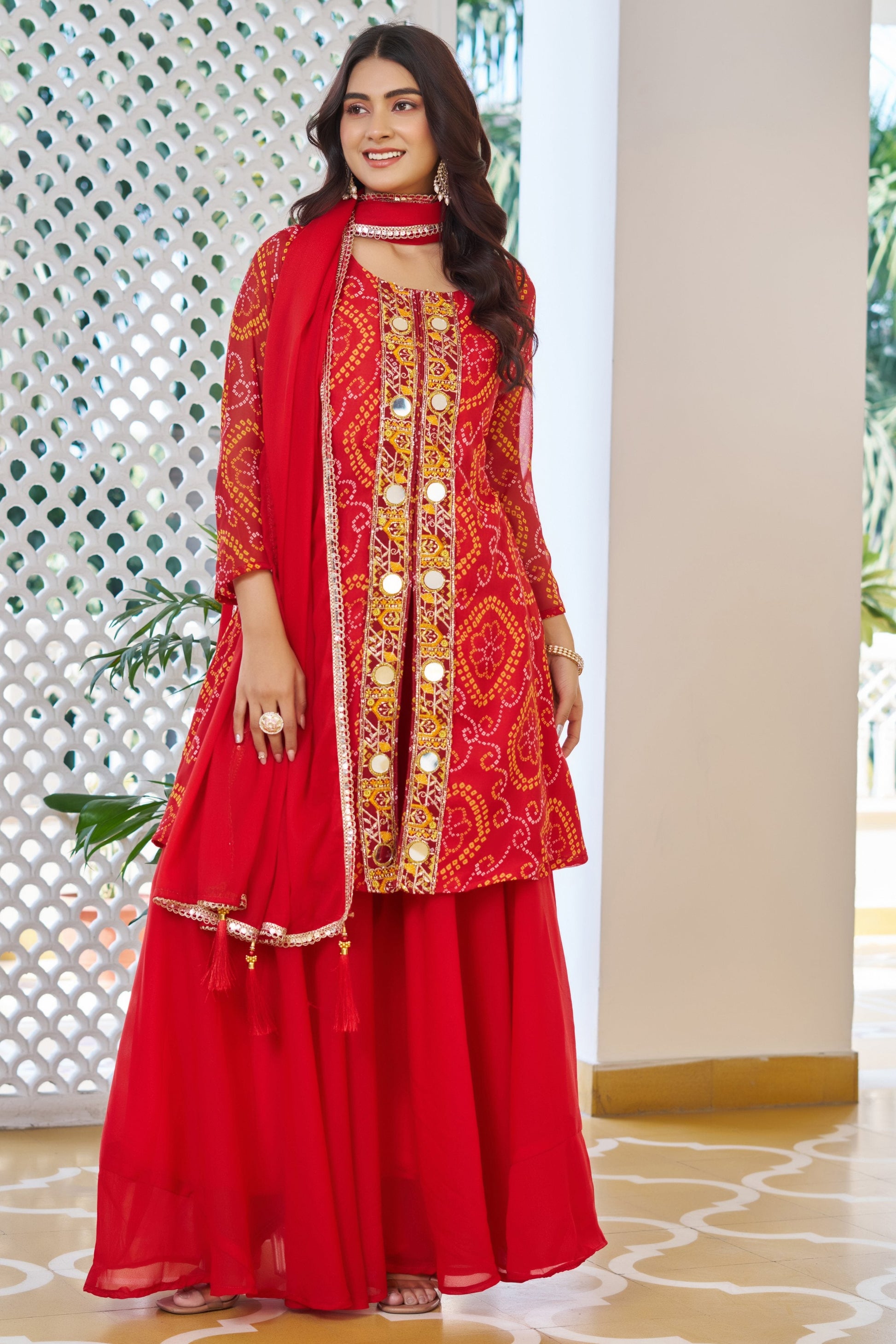 Jyoti Fashion Red Faux Georgette Embroidered Designer Kurta Set with Dupatta