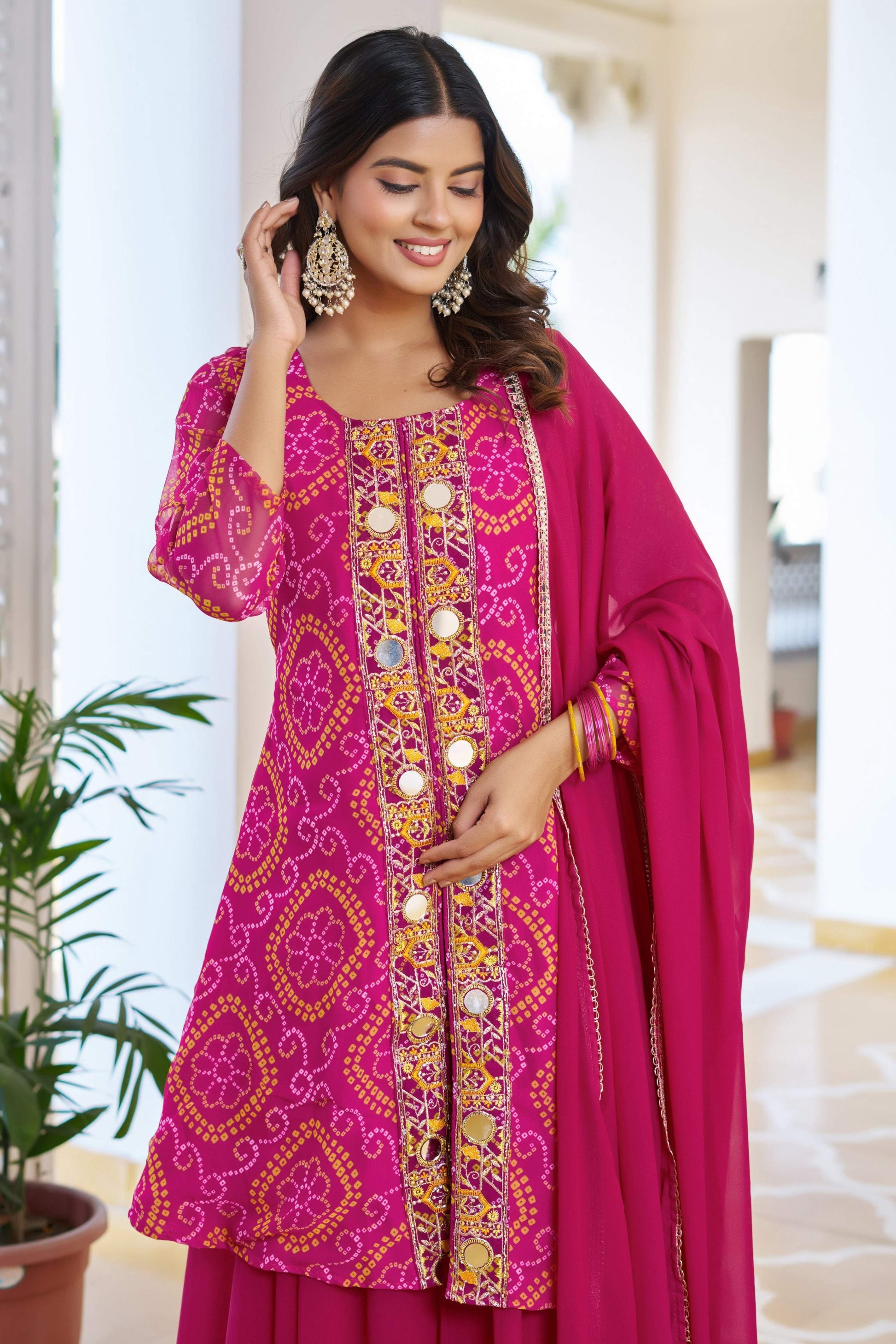 Jyoti Fashion Pink Faux Georgette Embroidered Designer Kurta Set with Dupatta