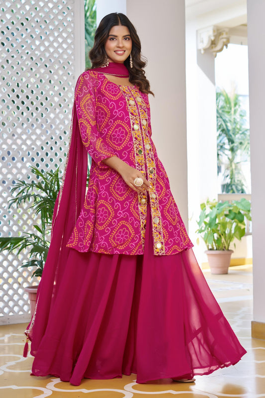 Jyoti Fashion Pink Faux Georgette Embroidered Designer Kurta Set with Dupatta