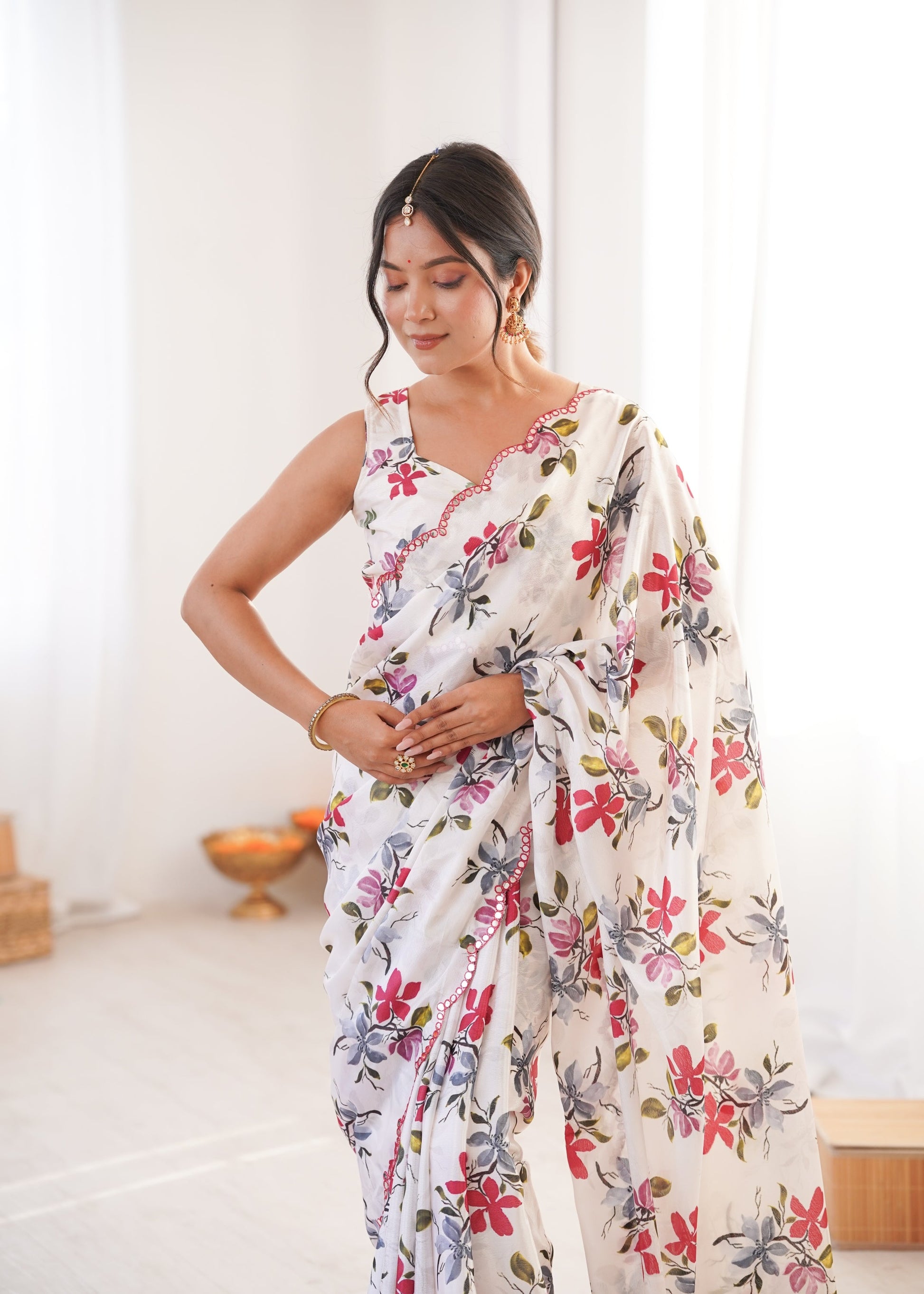Jyoti Fashion Women's Multicolor Chinon Digital Printed Designer Saree with Blouse
