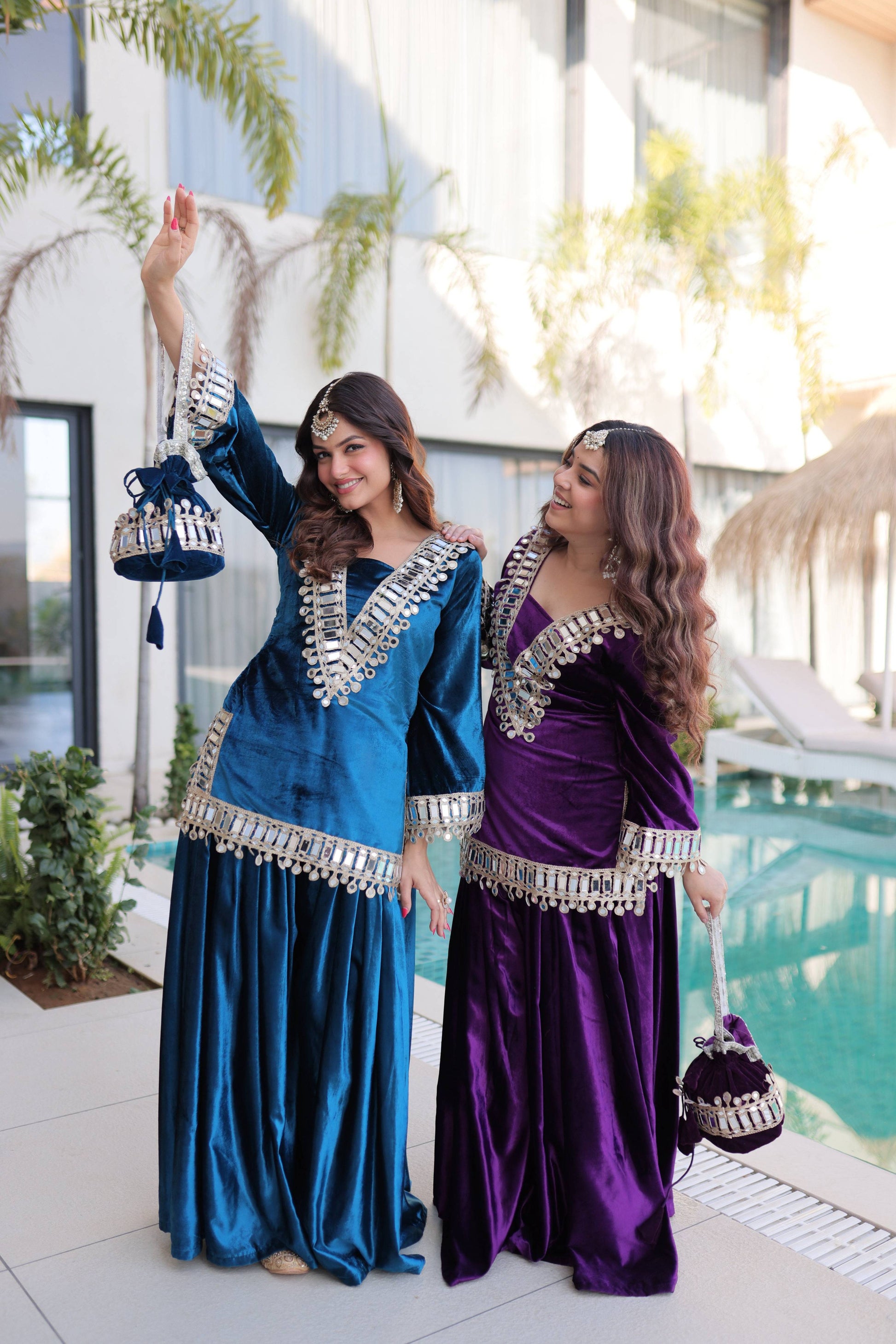Jyoti Fashion Rama & Purple ICE Velvet Embroidered Designer Combo Kurta Set with Batwa