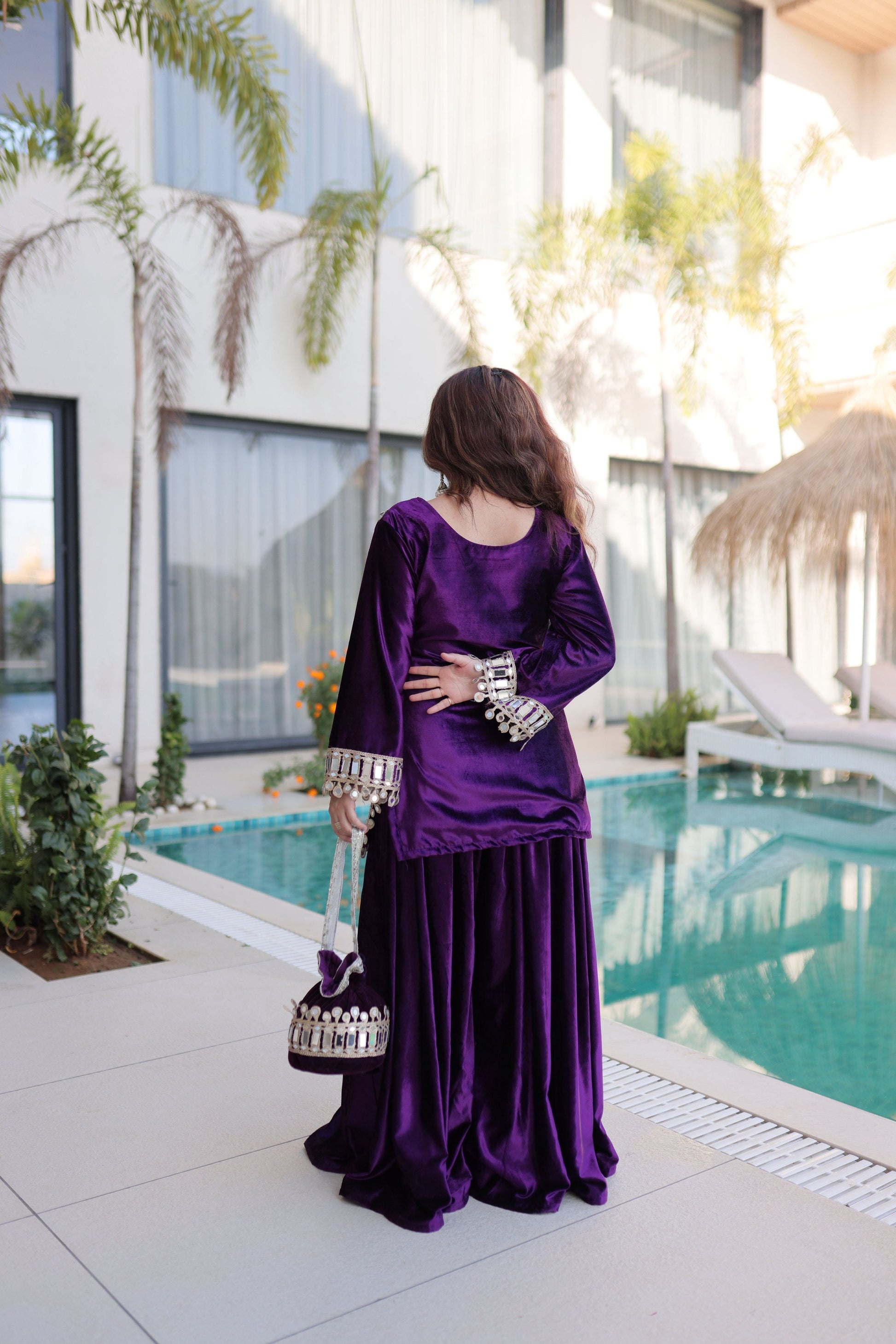 Jyoti Fashion Purple ICE Velvet Embroidered Designer Kurta Set with Batwa