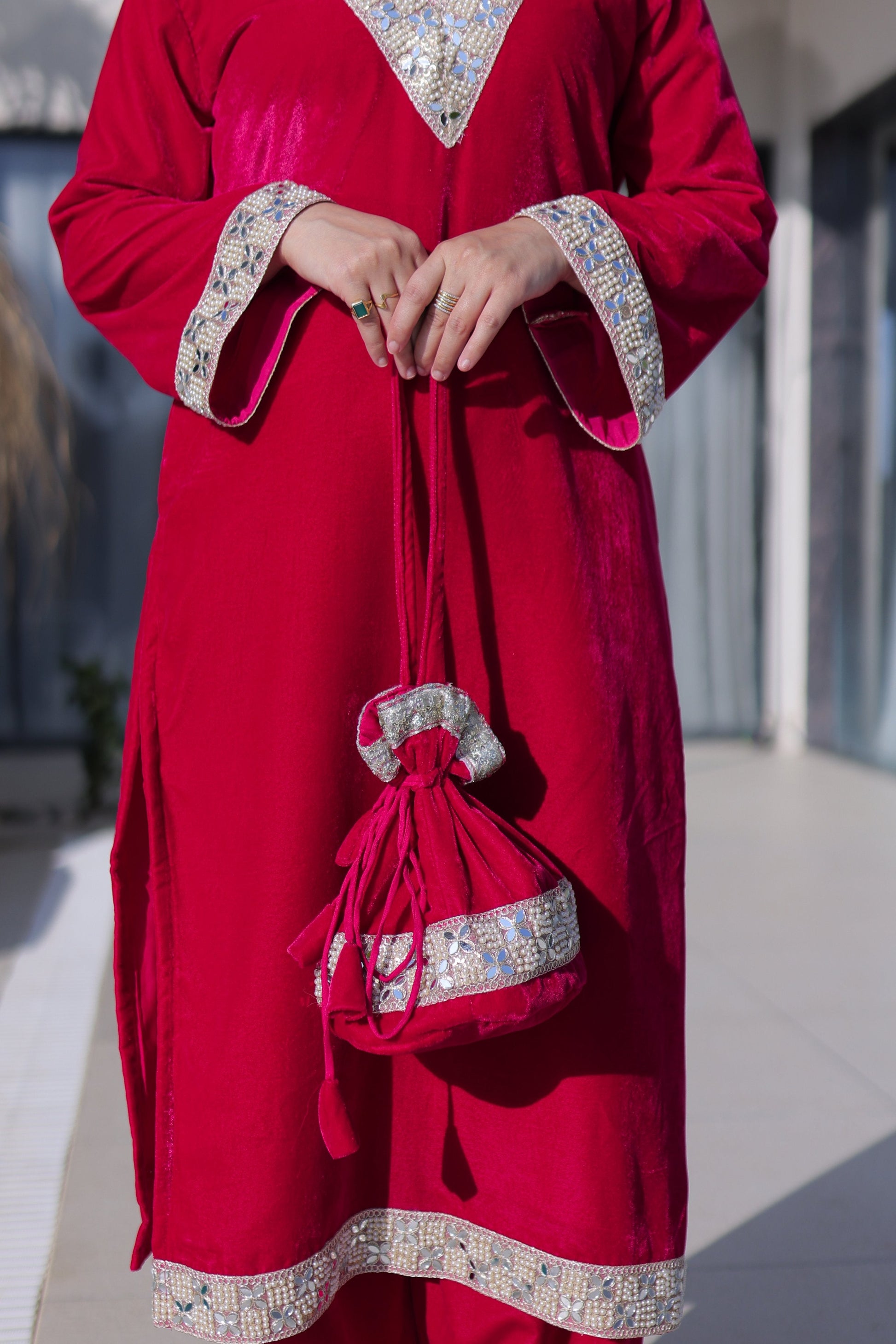 Jyoti Fashion Pink Velvet Embroidered Designer Kurta Set with Batwa