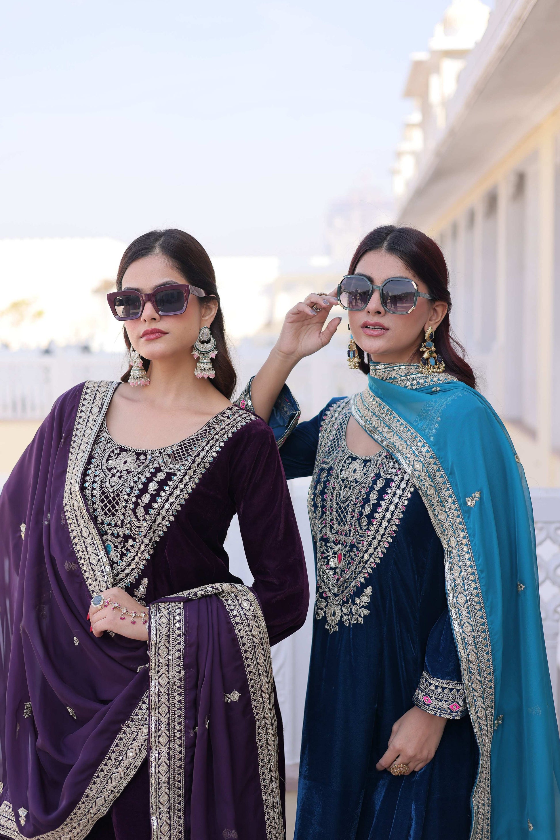 Jyoti Fashion Wine & Rama Velvet Embroidered Designer Combo Kurta Set with Batwa