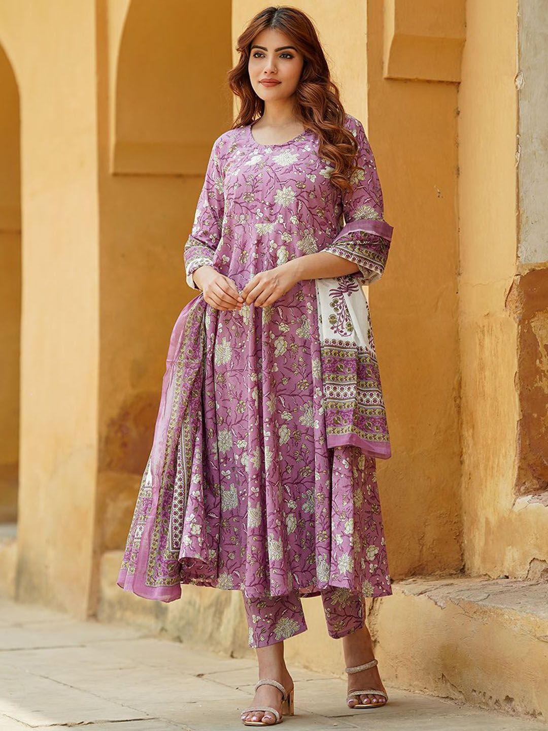 Jyoti Fashion Lavender Rayon Printed Designer Kurta Set With Dupatta