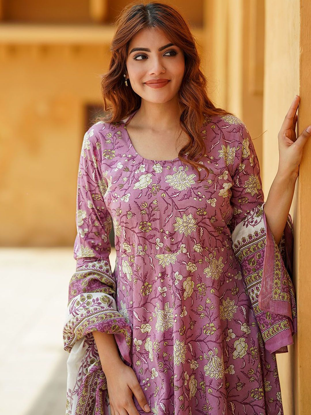Jyoti Fashion Lavender Rayon Printed Designer Kurta Set With Dupatta