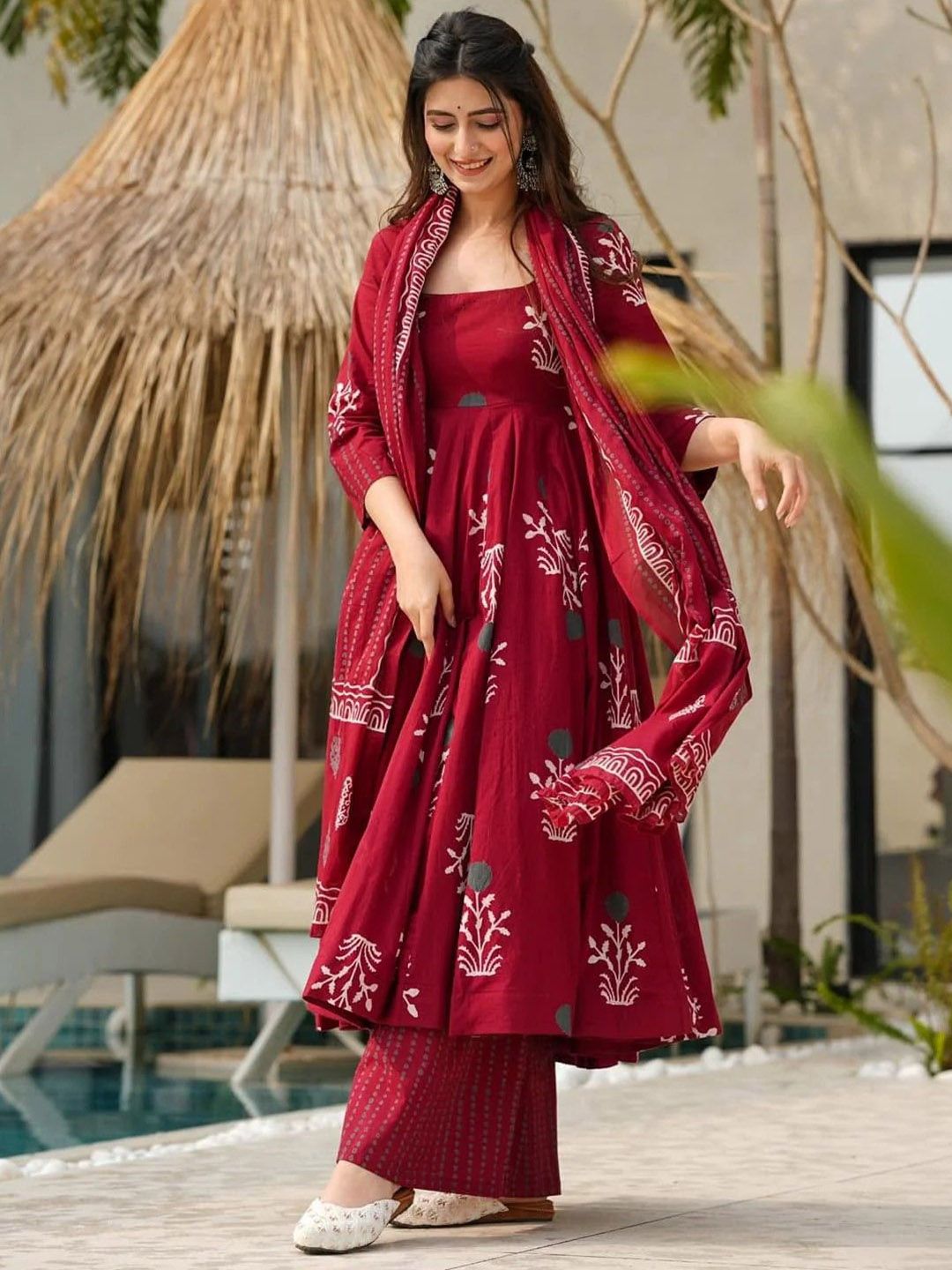 Jyoti Fashion Maroon Rayon Printed Designer Kurta Set With Dupatta