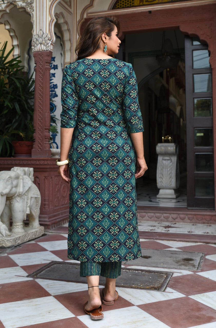 Jyoti Fashion Bottle Green Rayon Printed Designer Kurta Set With Dupatta