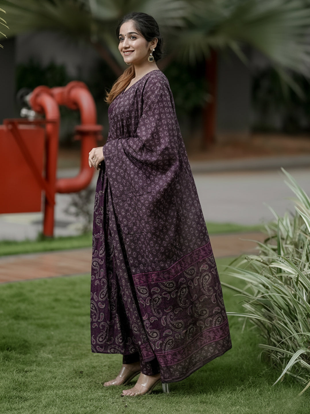 Jyoti Fashion Wine Rayon Printed Designer Kurta Set With Dupatta