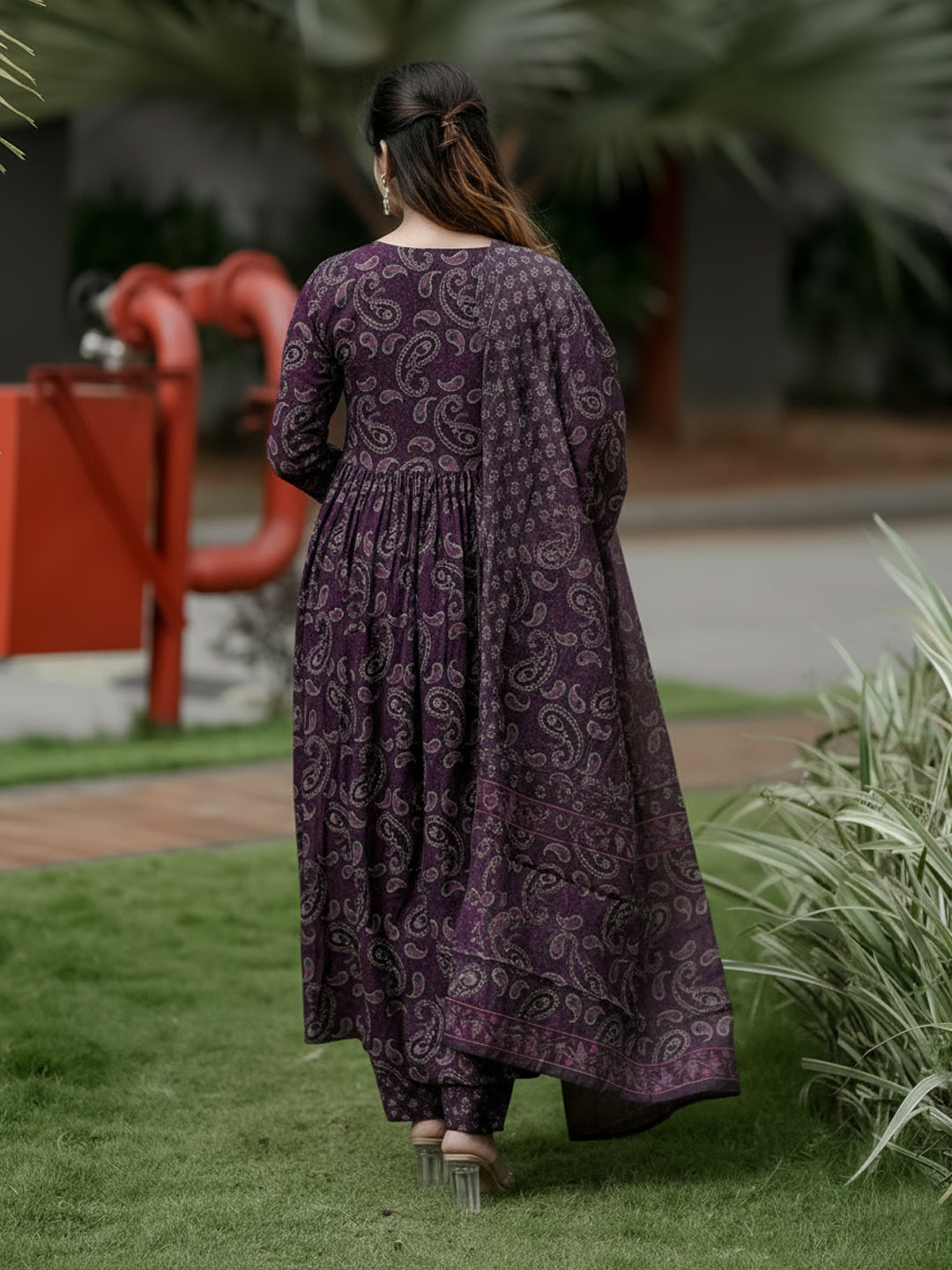 Jyoti Fashion Wine Rayon Printed Designer Kurta Set With Dupatta