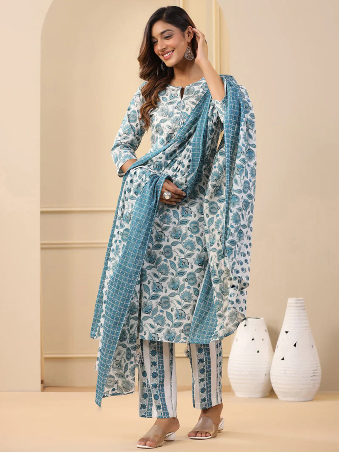 Jyoti Fashion White Rayon Printed Designer Kurta Set With Dupatta