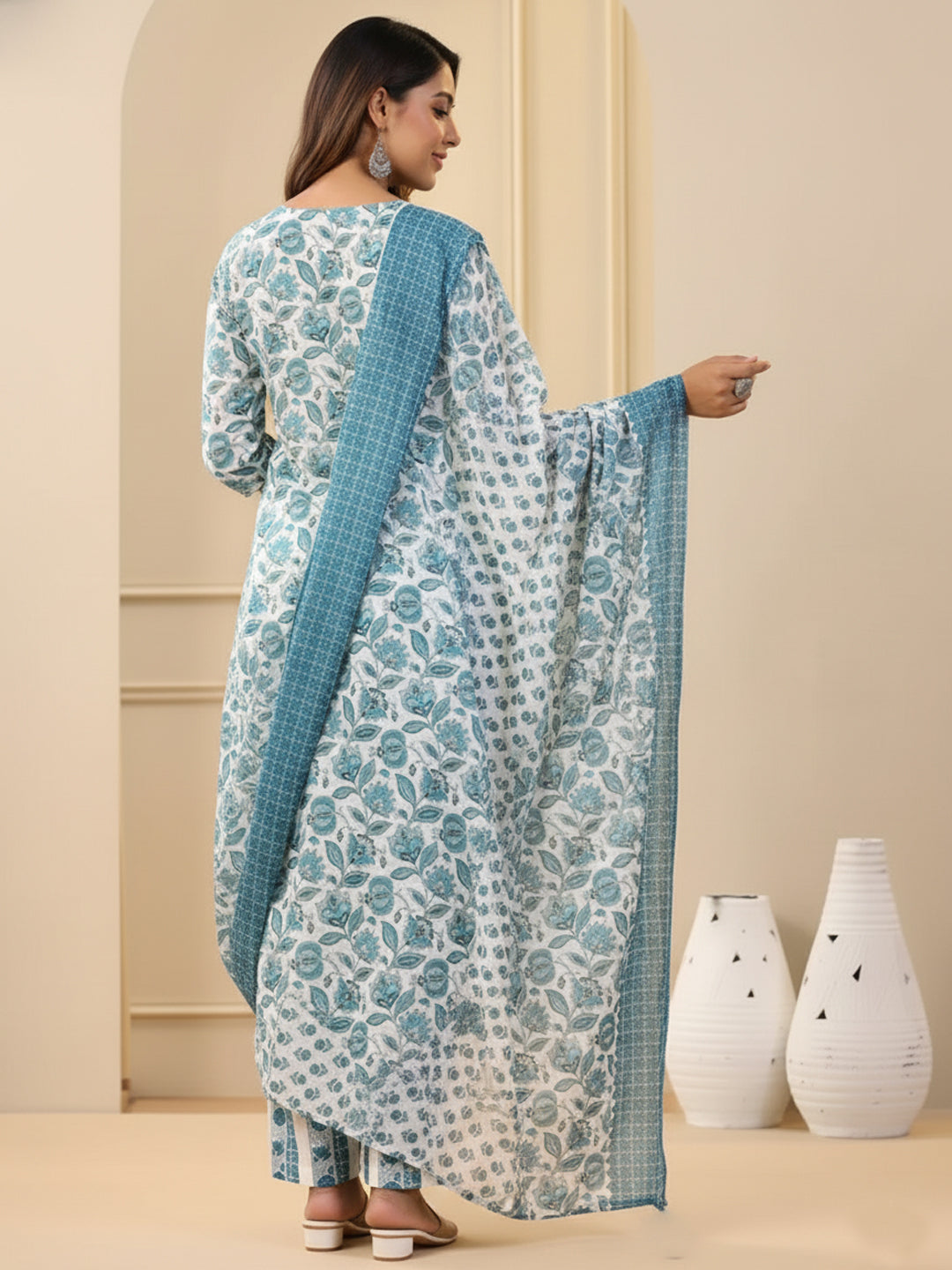 Jyoti Fashion White Rayon Printed Designer Kurta Set With Dupatta