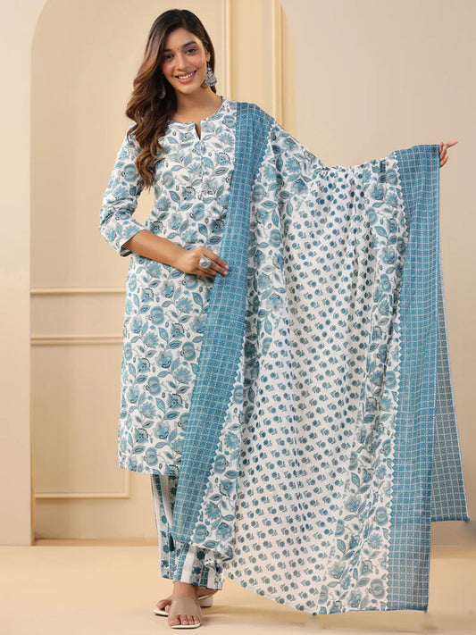 Jyoti Fashion White Rayon Printed Designer Kurta Set With Dupatta