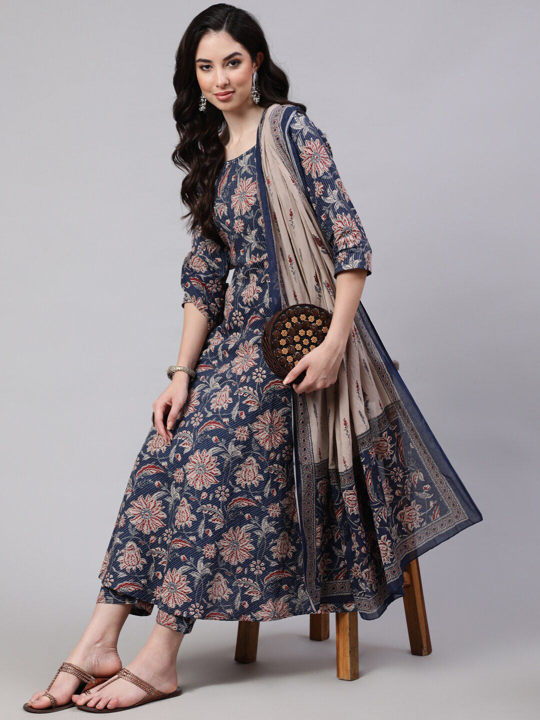 Jyoti Fashion Navy Blue Rayon Printed Designer Kurta Set With Dupatta