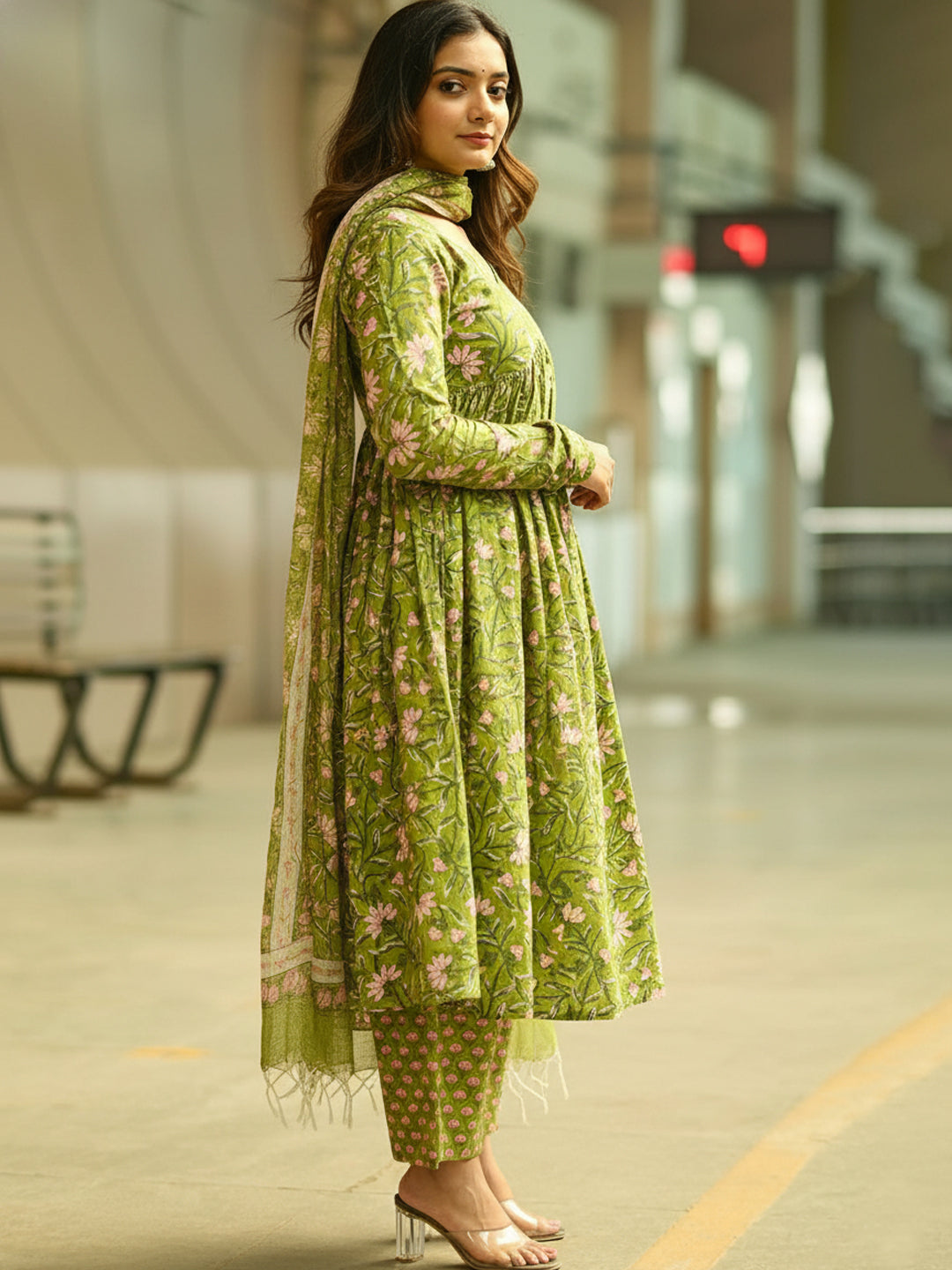Jyoti Fashion Parrot Rayon Printed Designer Kurta Set With Dupatta