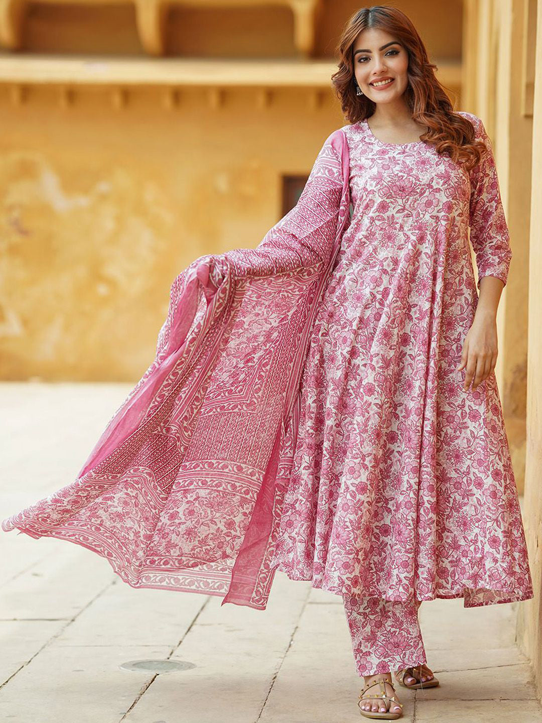 Jyoti Fashion Baby Pink Rayon Printed Designer Kurta Set With Dupatta