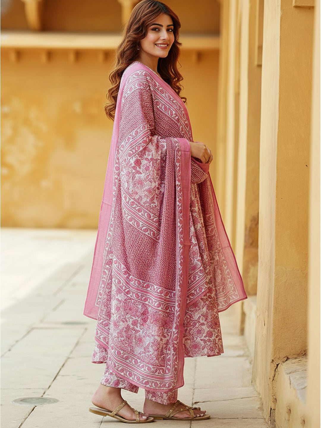 Jyoti Fashion Baby Pink Rayon Printed Designer Kurta Set With Dupatta