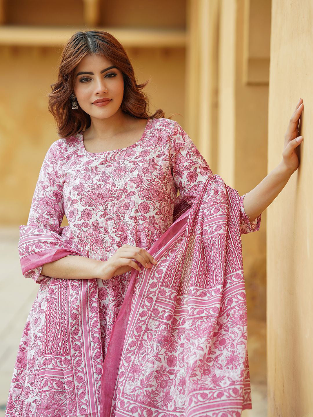 Jyoti Fashion Baby Pink Rayon Printed Designer Kurta Set With Dupatta