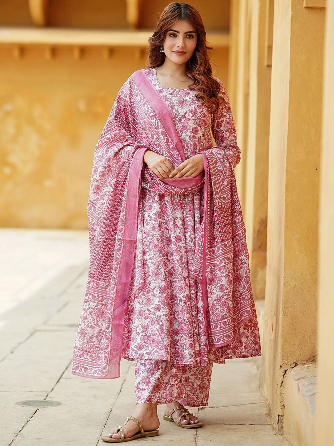 Jyoti Fashion Baby Pink Rayon Printed Designer Kurta Set With Dupatta