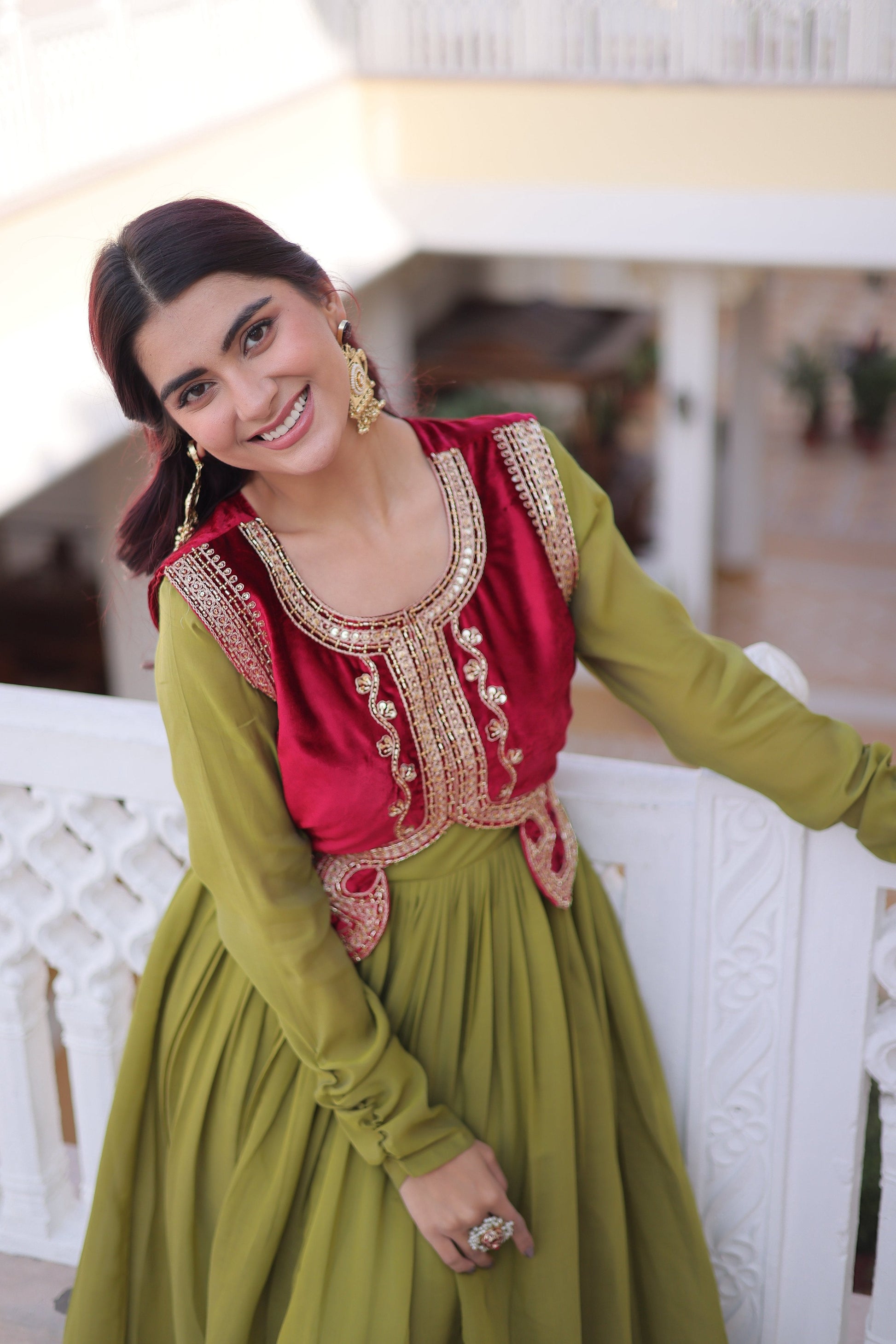 Jyoti Fashion Green Mal Chanderi Designer Anarkali Gown with Koti